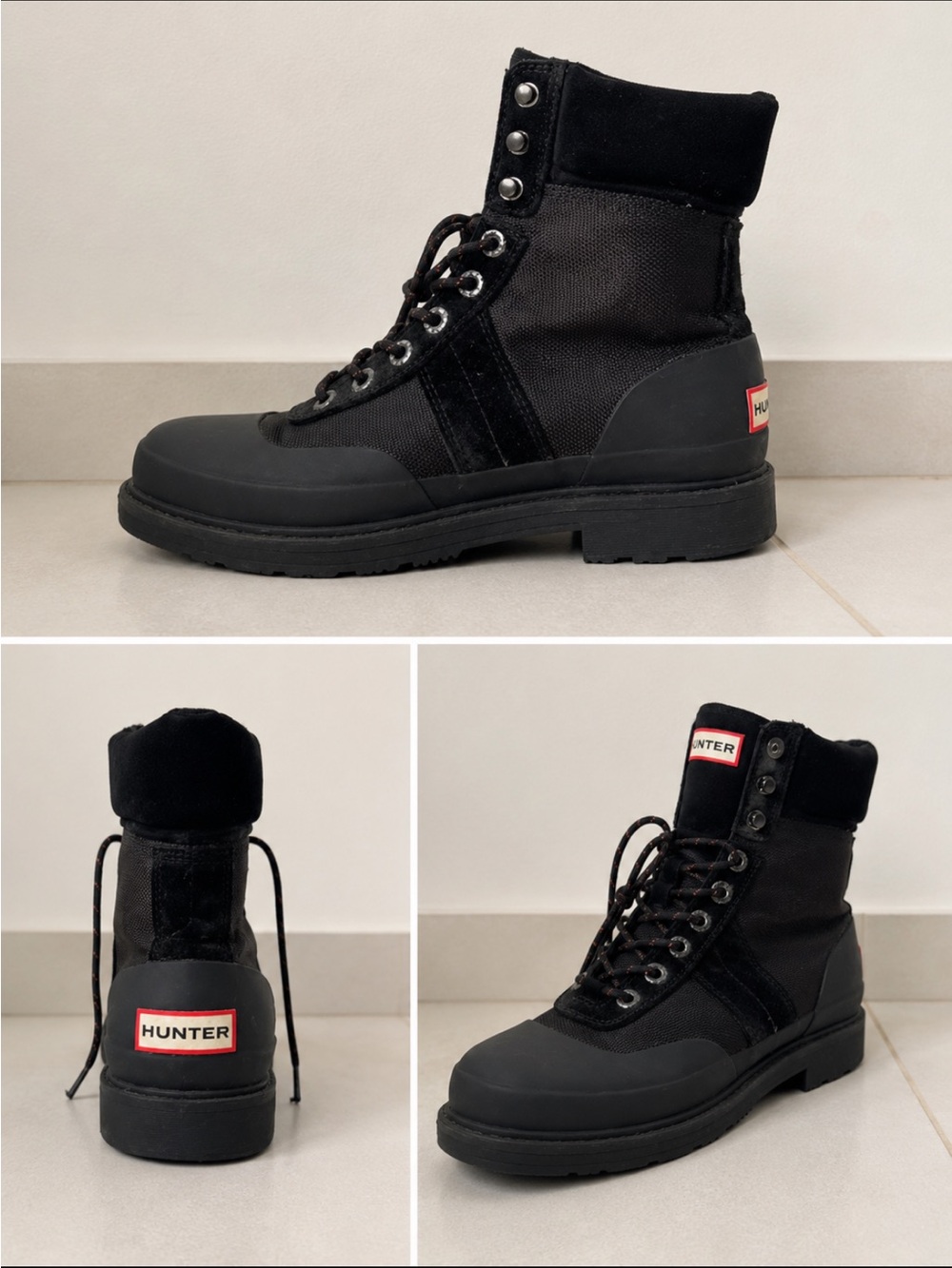 Hunter Black Lace-Up Combat Boot